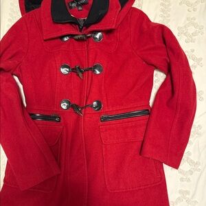 Elegant Red Toggle Trench Coat
